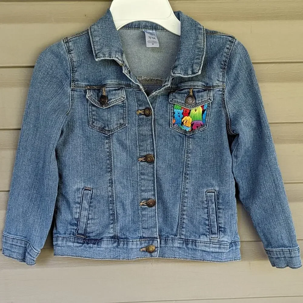 Upcycled Carter's Size 7 Child's Jean Jacket Jacket Dog Theme